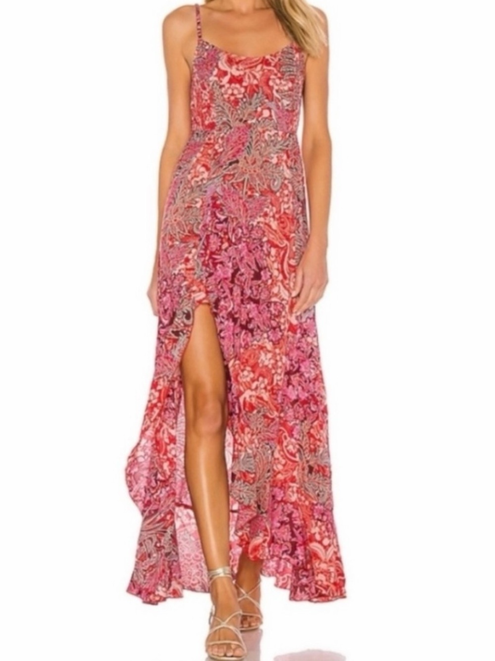 Free People Intimately Forever Yours Smocked Slip Dress Red Paisley Floral Small